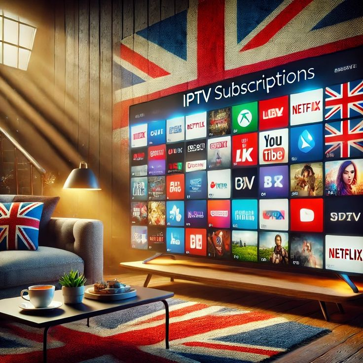 a large television screen in a room IPTV-CANADA-UK-USA-FIRSTGOOL
